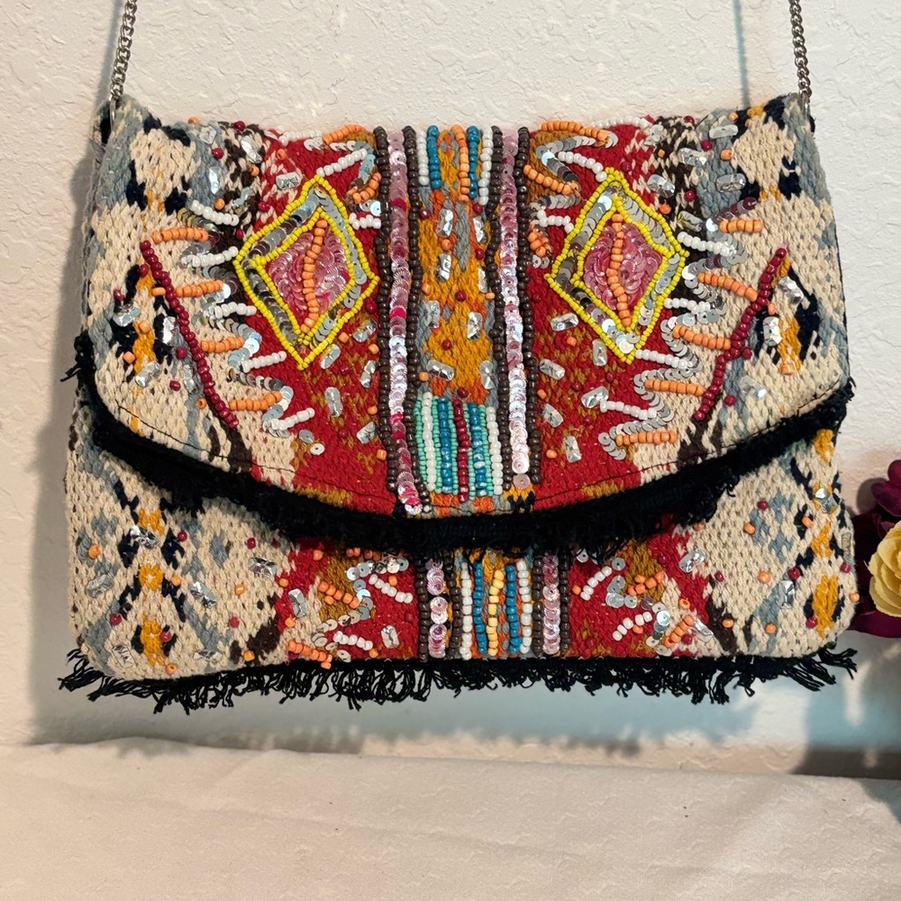 Sam Edelman embroidered and beaded convertible purse from clutch to crossbody